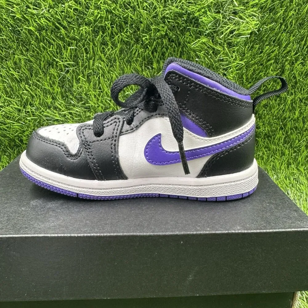 Nike Air Jordan Retro 1 Mid Dark Iris Black/Purple Toddler 8c Sneaker Shoes